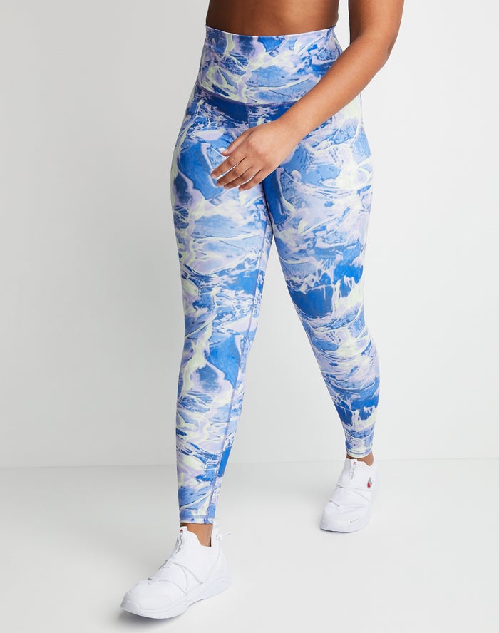 Champion Womens Leggings NZ - Soft Touch 7/8 Print Blue/White ( 4731-VRJWT )